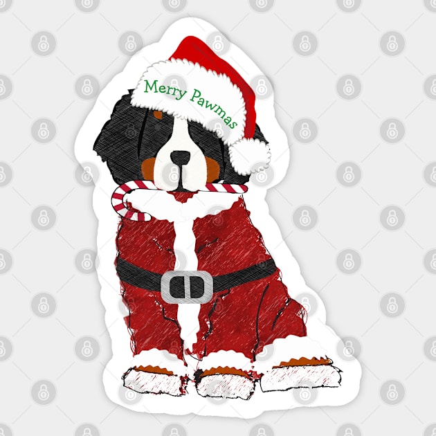 Cute Christmas Bernese Mt Dog Santa Paws Sticker by emrdesigns